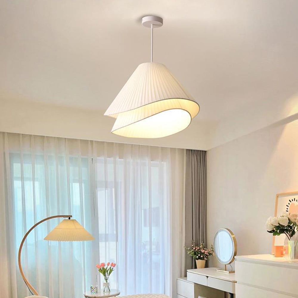 Libobir Minimalist Double Overlap Fabric LED Pendant Light, White