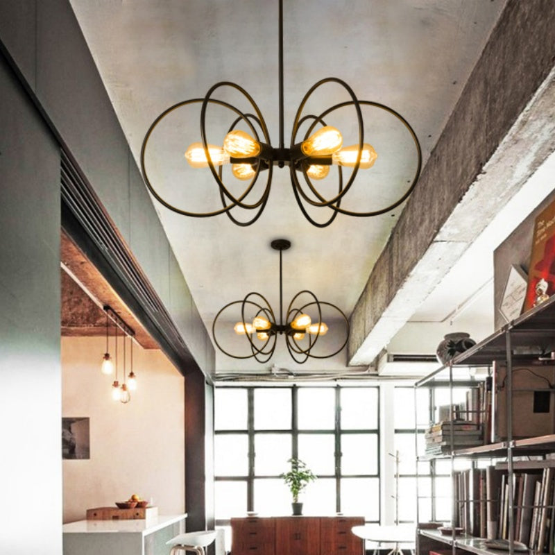 Zamidet Industrial LED Chandelier Black Metal Living Room/Bedroom