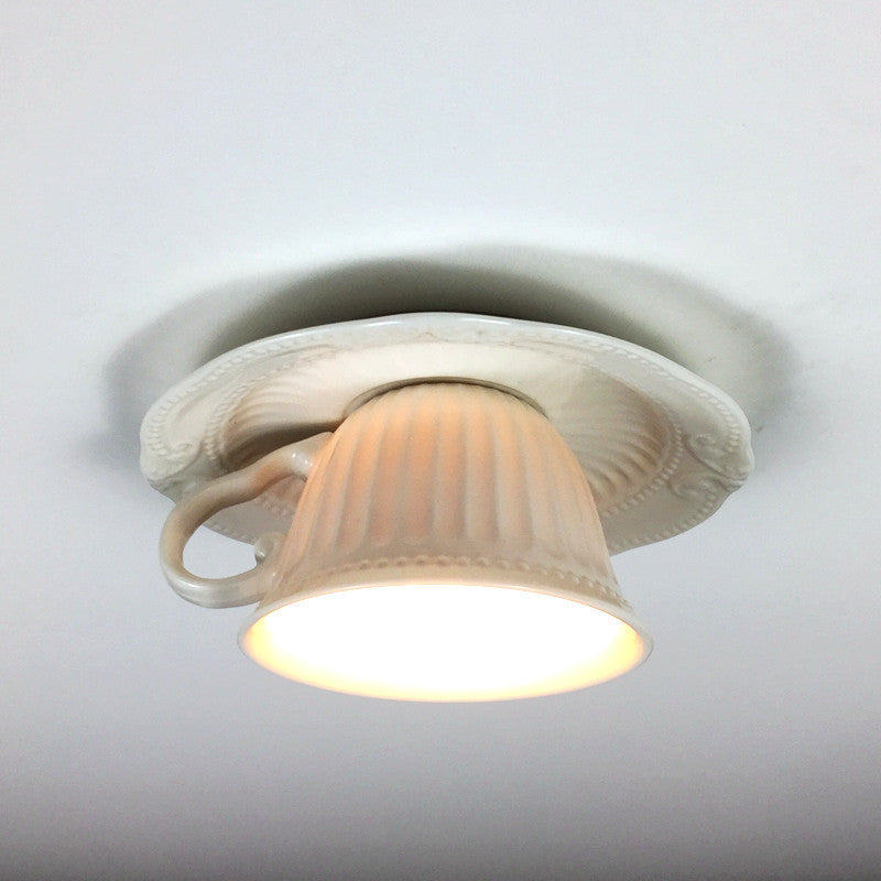 Selaside British Tea Cup Ceramic Flush Mount Ceiling Light Bedroom