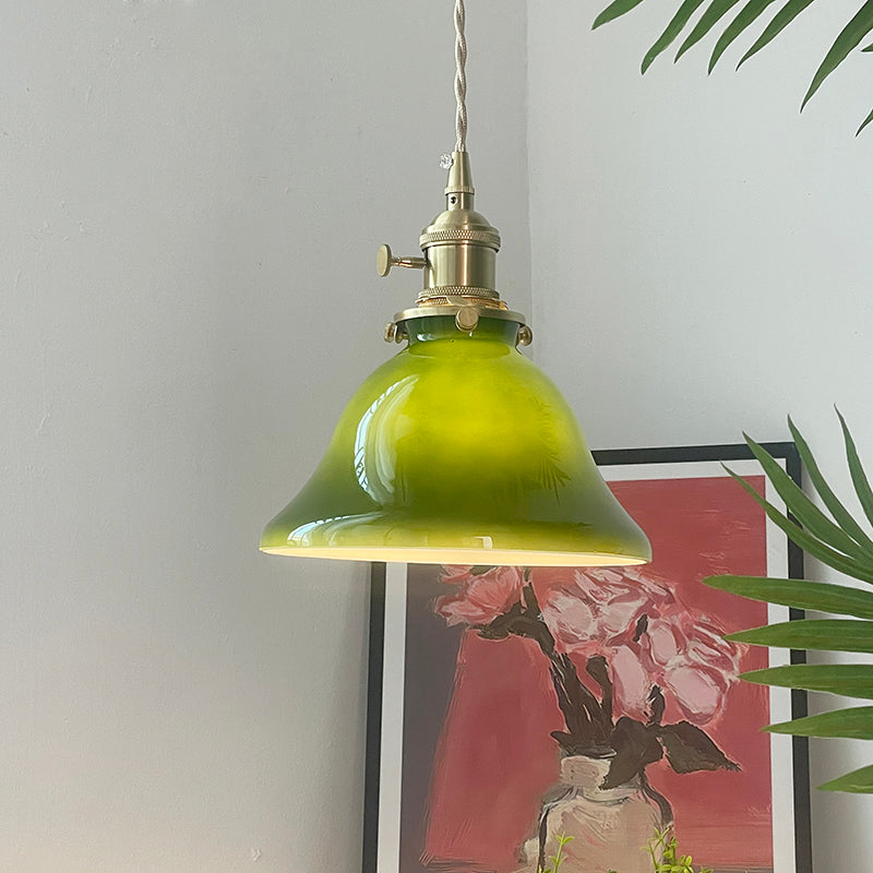 Juguped Rustic Vintage LED Pendant Light Green Copper Glass Dining Room