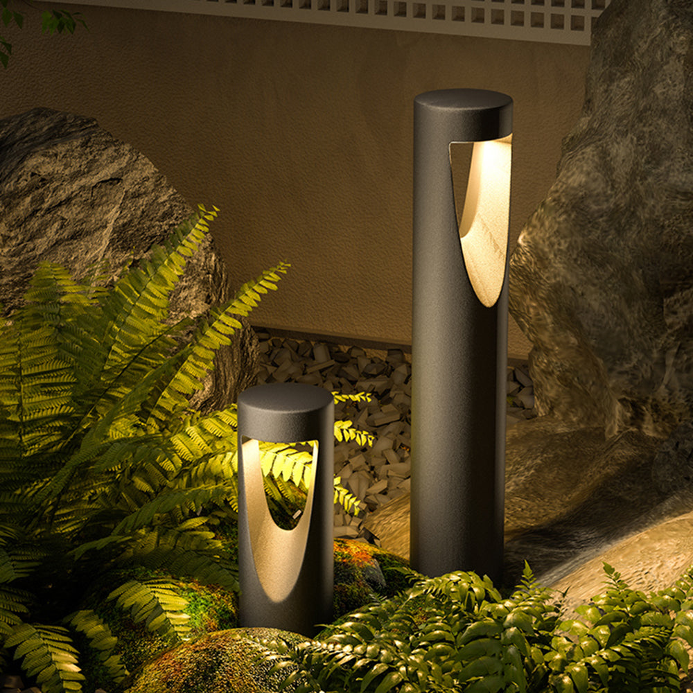Momadid Contemporary Metal Cylindrical Hollow Outdoor Path Light, Black