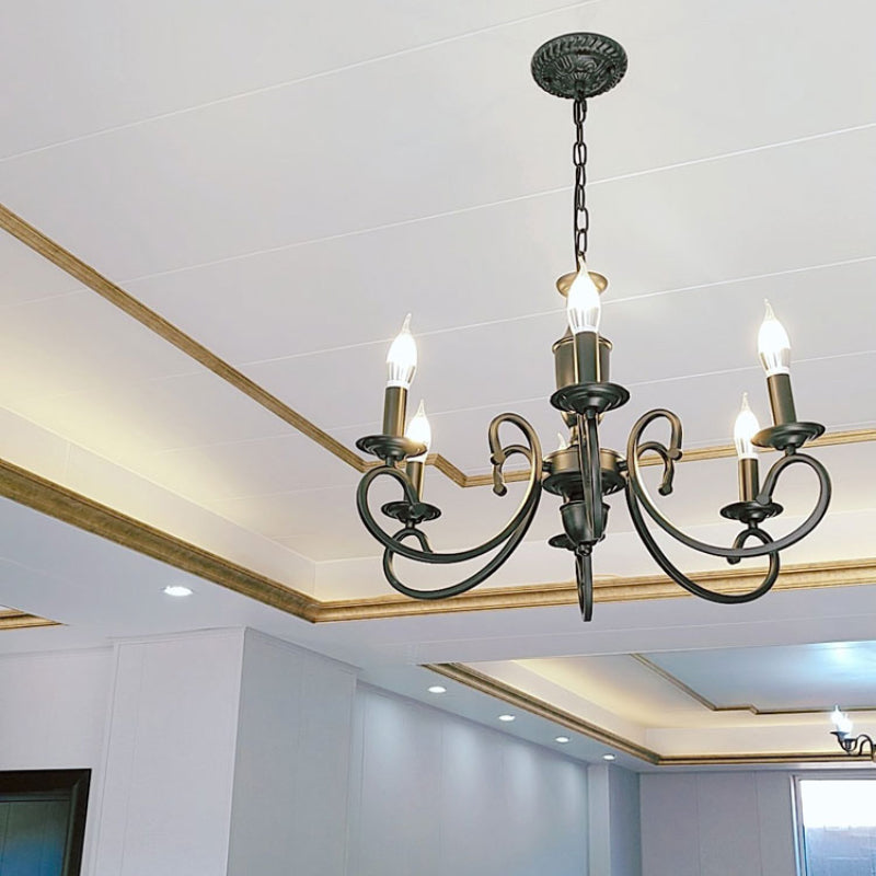 Porilud Creative Retro Candle Chandelier Black Metal Bedroom