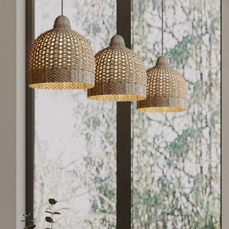 Dumubeme Japanese Retro Basket Pendant Light Bamboo Guesthouse/Bedroom