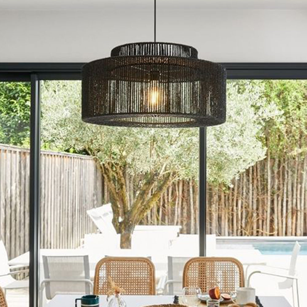 Mivamek Farmhouse Retro Rustic Drum Hanging Pendant Light, Black