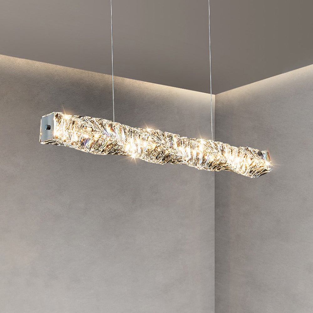 Jonadit Crystal Sliver and Gold Pendant Light, Stainless Steel