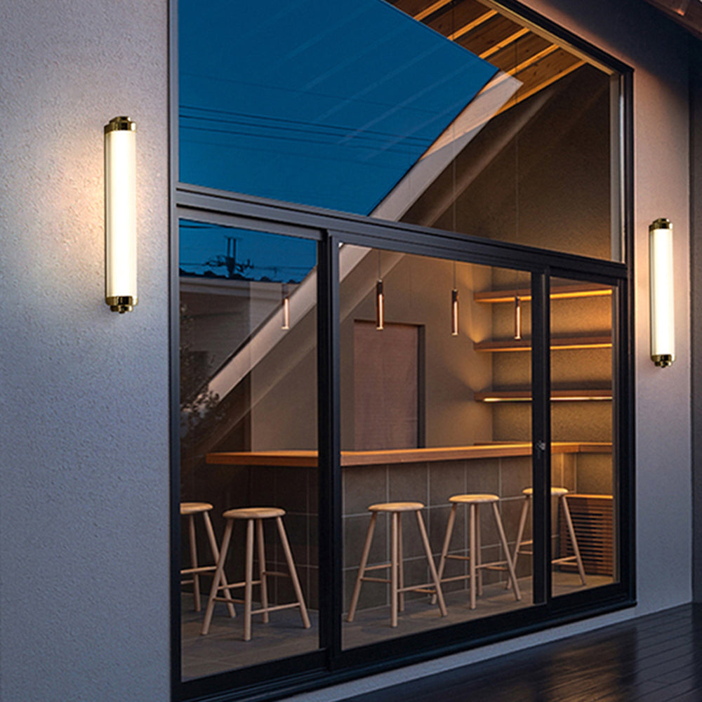 Rubovik Minimalist Cylindrical Metal Outdoor Wall Lamp, Black/Gold/Silver