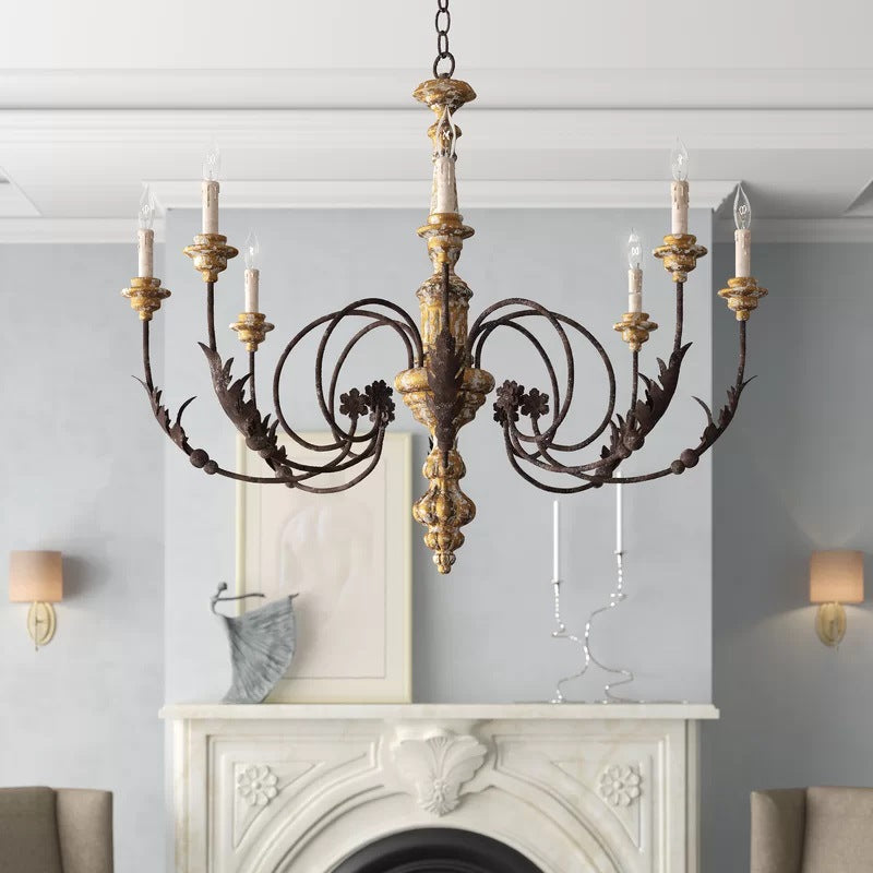 Hipurar Large Retro Creative Chandelier Brown Wood Metal Living Room