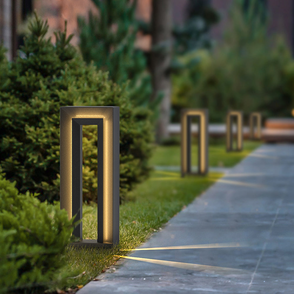 Pedonut Modern Metal Hollow Rectangular Solar Outdoor Path Light, Black