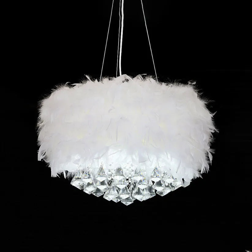 Haborum Modern Luxury Round Chandelier, Feather/Crystal, White