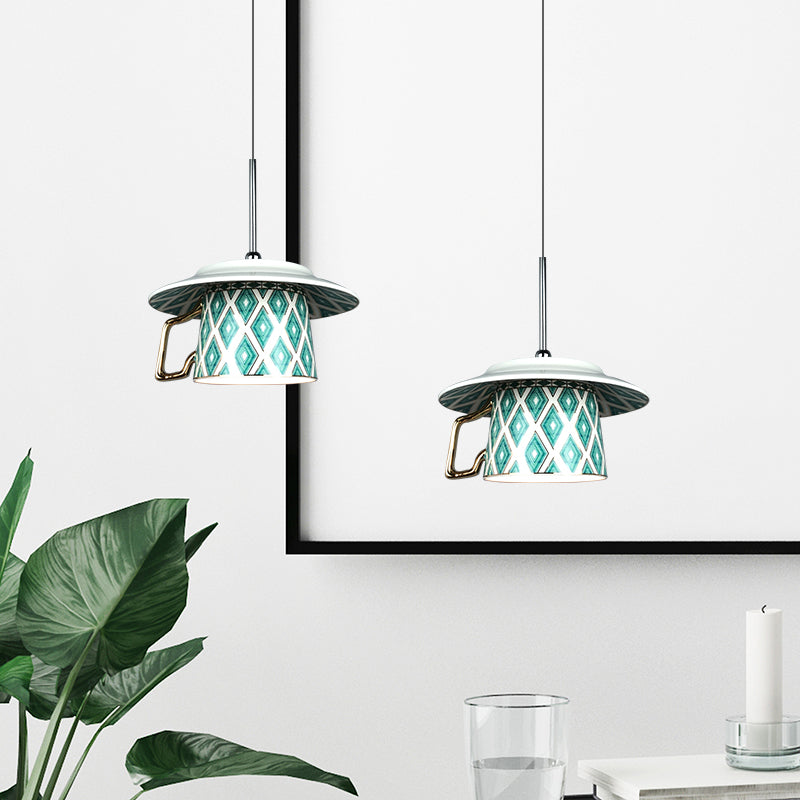 Tibosuko Vintage Argyle Pattern Cup Ceramic Pendant Light Bedroom