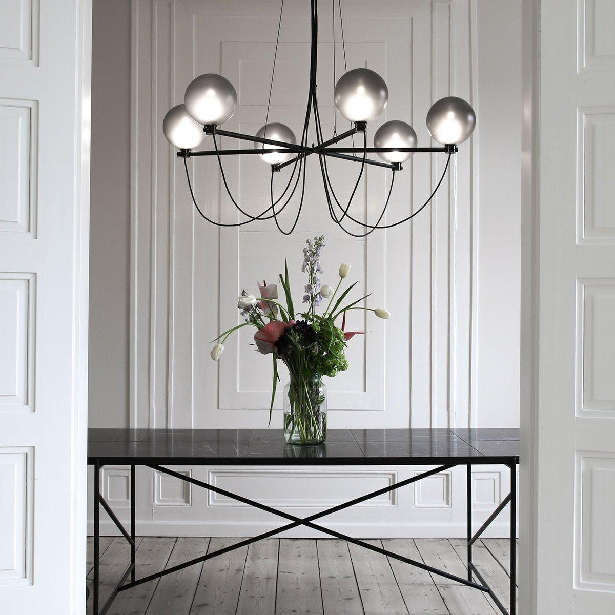 Makosed Nordic Modern Glass Ball Chandelier, Smoke Gray/Blue