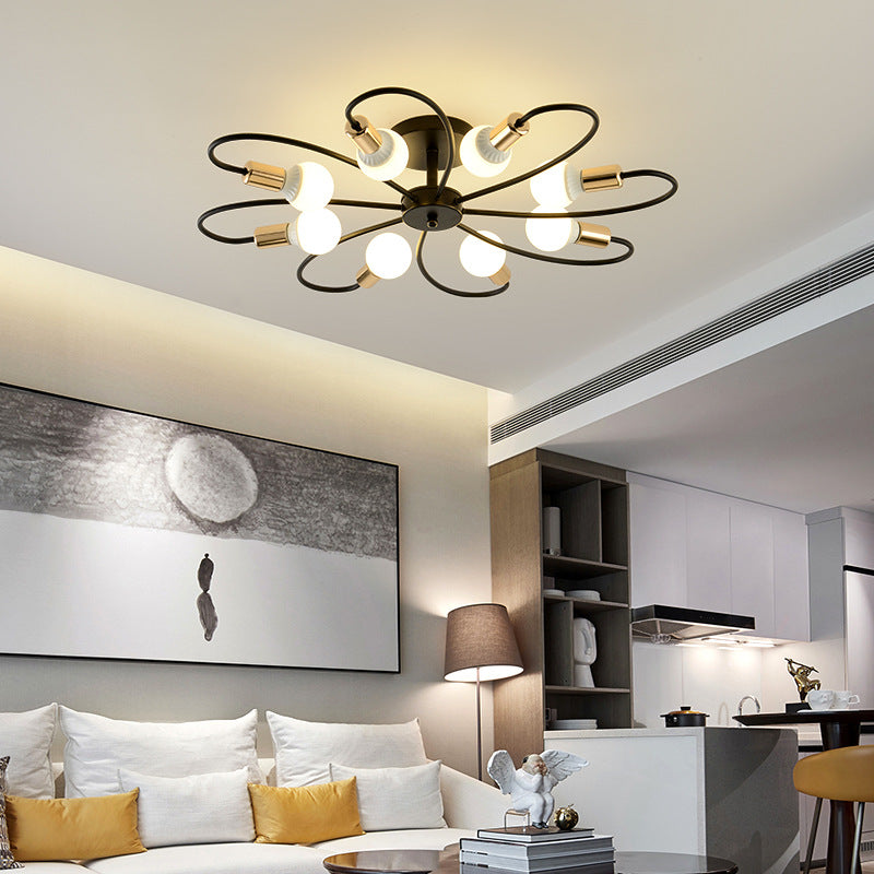 Pesubun Modern Metal Flush Mount Ceiling Light, Black/Gold