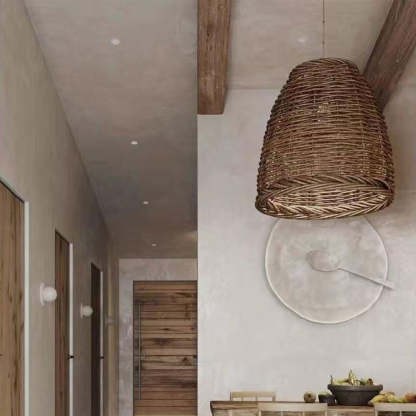 Kutegedo Vintage Rustic LED Pendant Light Rattan Living Room Bedroom