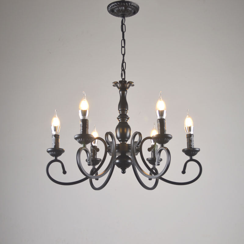 Porilud Creative Retro Candle Chandelier Black Metal Bedroom