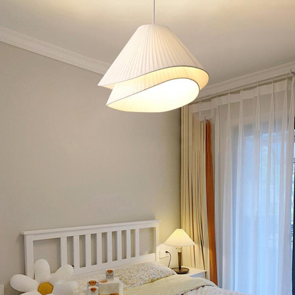 Libobir Minimalist Double Overlap Fabric LED Pendant Light, White