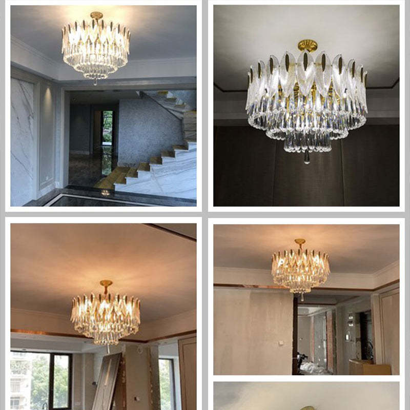 Jusaras Luxury Feather Crystal Chandelier, Living Room
