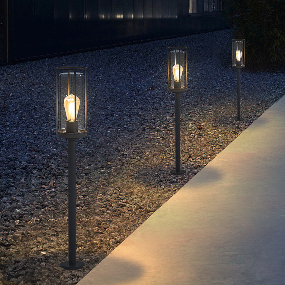 Vobodir Metal Cylindrical Lantern Shaped Solar Outdoor Path Light, Black