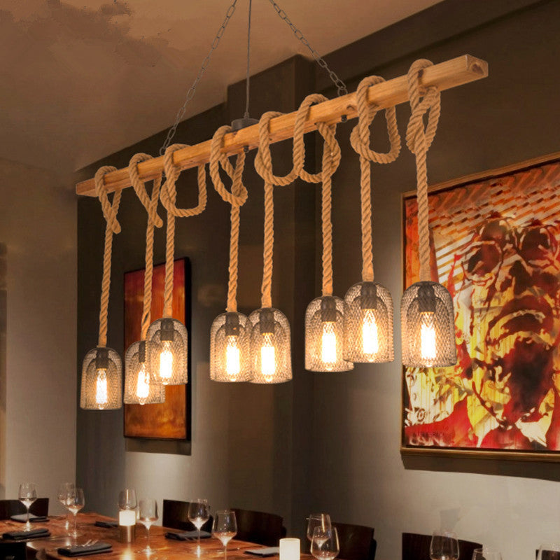 Tikimam Minimalist LED Design Pendant Light Black Metal/Rope Bar/Cafe