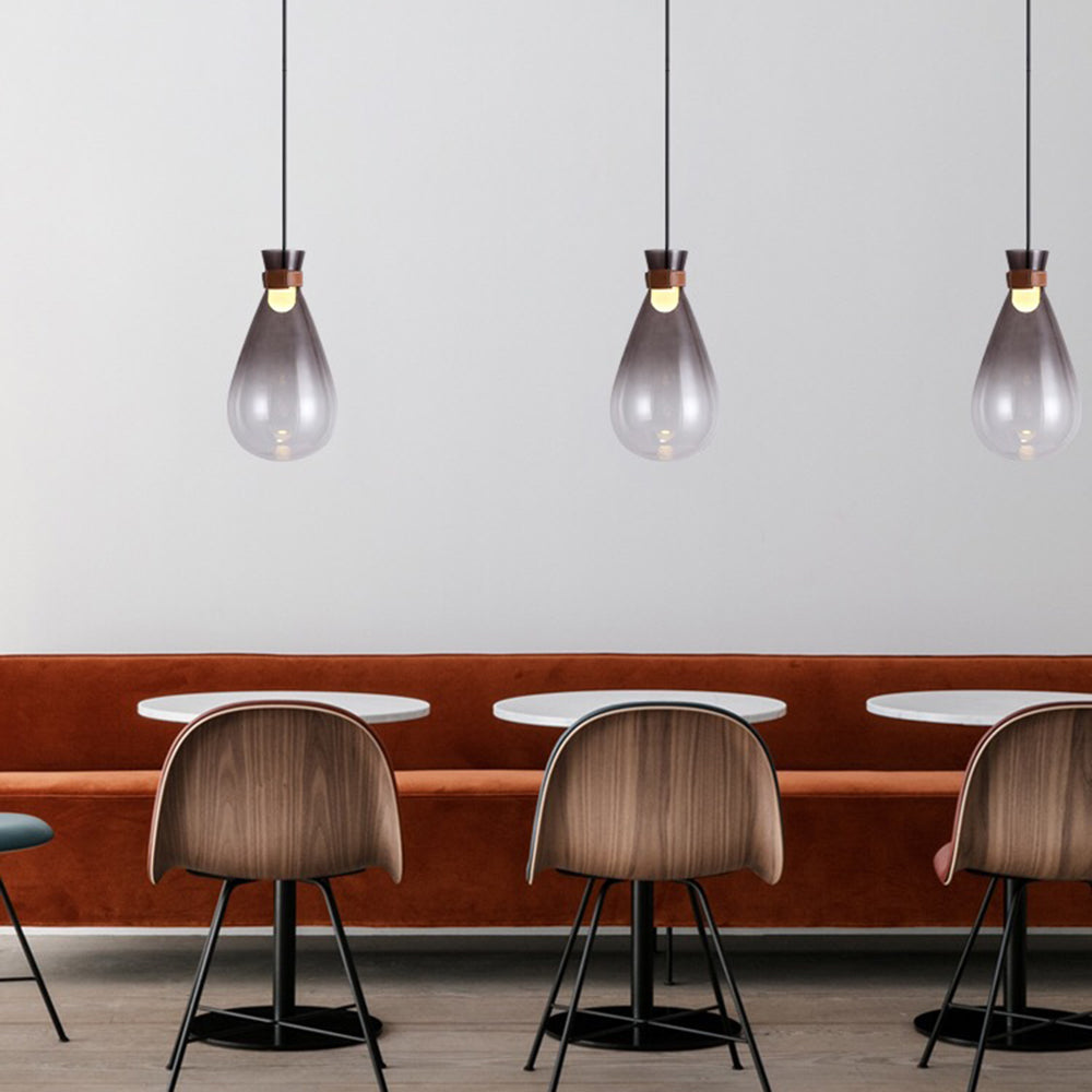Jaroduk Minimalist Teardrop Shaped Glass Pendant Light, Smoke Gray/White