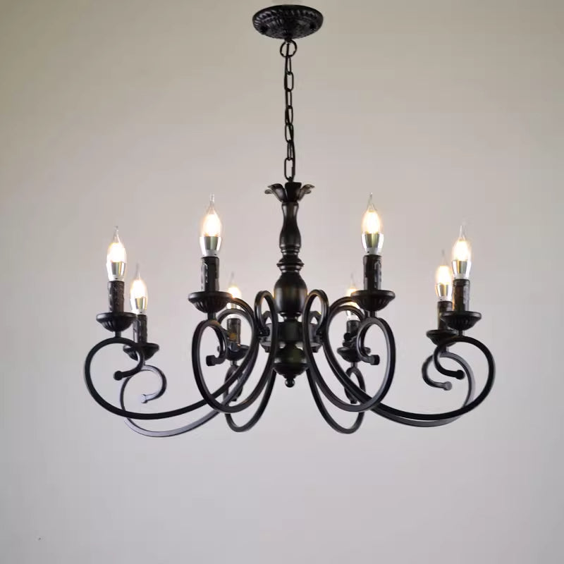 Porilud Creative Retro Candle Chandelier Black Metal Bedroom