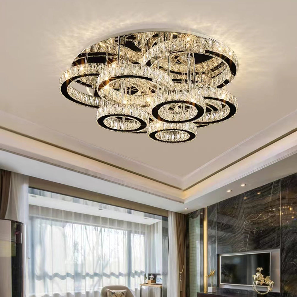 Vivubar Modern Multi Ring Metal And Crystal Pendant Light