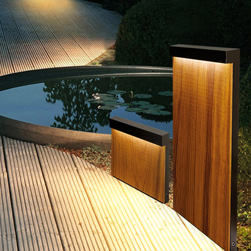 Labemut Modern Metal Rectangular Outdoor Path Light, Wood