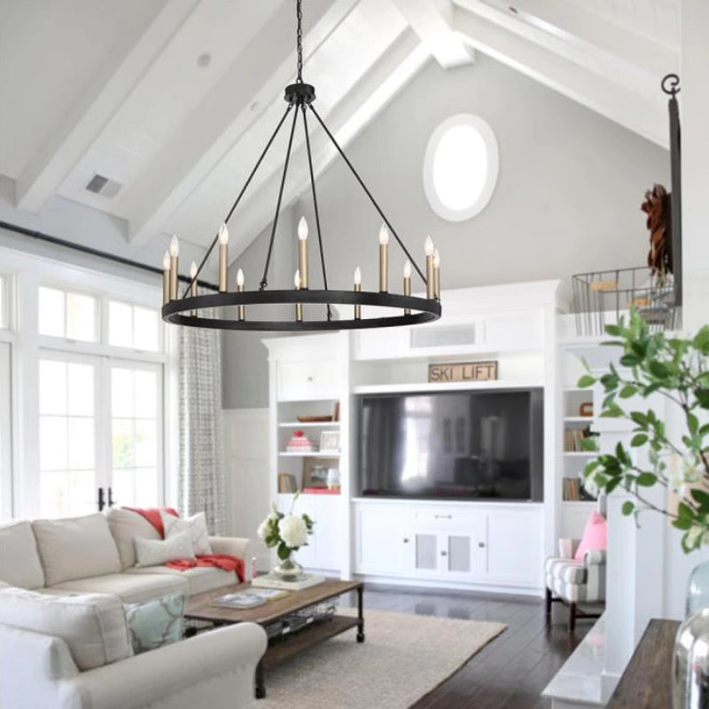 Disegot Modern Industrial LED Chandelier Black Metal Living Room