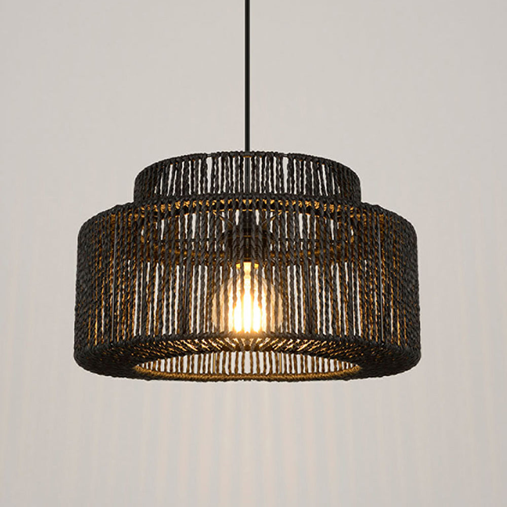 Mivamek Farmhouse Retro Rustic Drum Hanging Pendant Light, Black