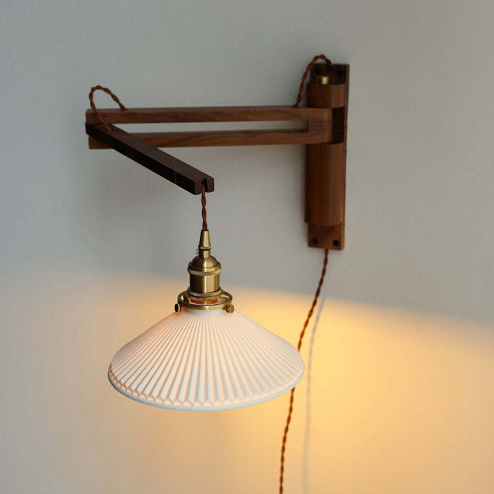 Cilepim Vintage Dome Ceramic/Wood Wall Lamp, Walnut/Wood/Clear