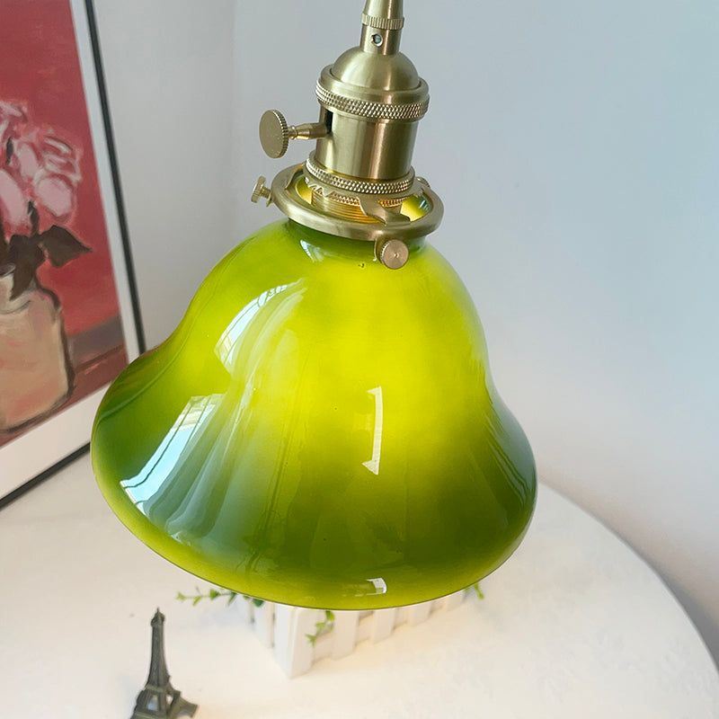 Juguped Rustic Vintage LED Pendant Light Green Copper Glass Dining Room