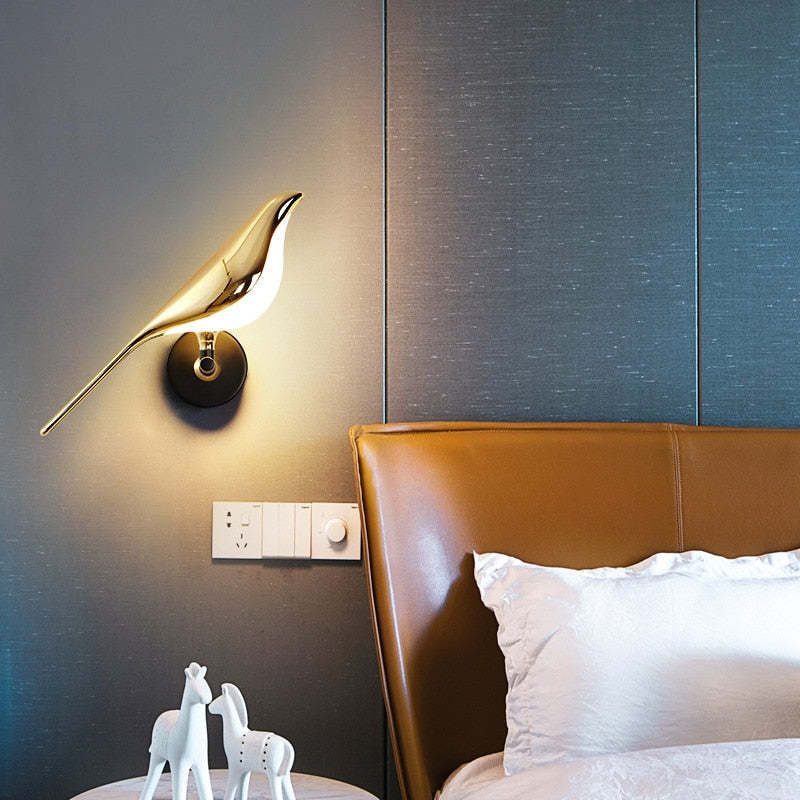 Kimilot Minimalist Magpie Bird Metal Wall Lamp, Bedroom