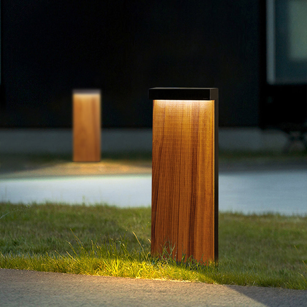 Labemut Modern Metal Rectangular Outdoor Path Light, Wood