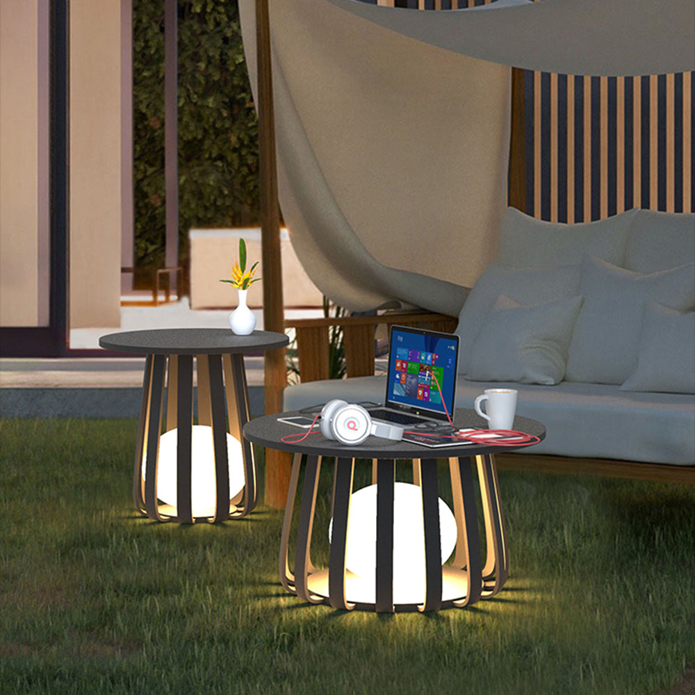 Bumiben Table Metal Outdoor Solar Floor Lamp, Hardwired/Solar, Black