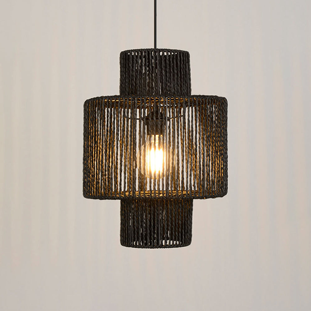 Mivamek Farmhouse Retro Rustic Drum Hanging Pendant Light, Black