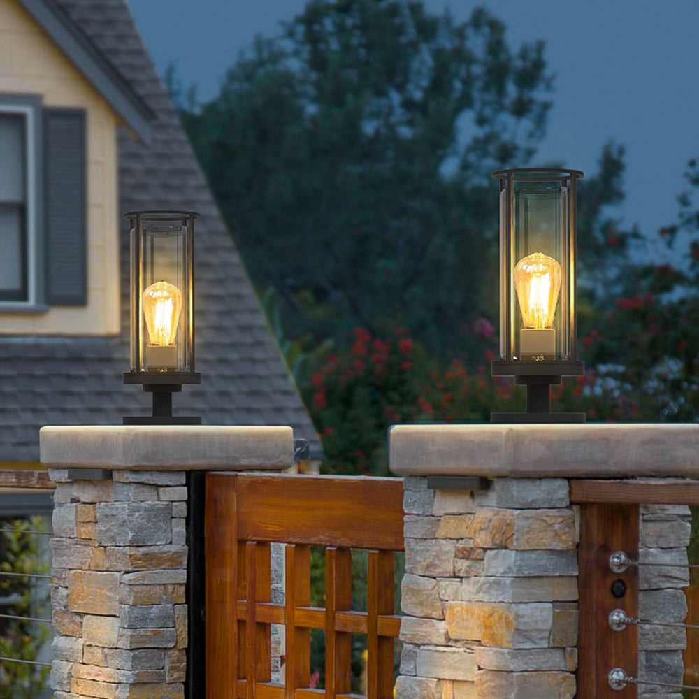 Vobodir Metal Cylindrical Lantern Shaped Solar Outdoor Path Light, Black