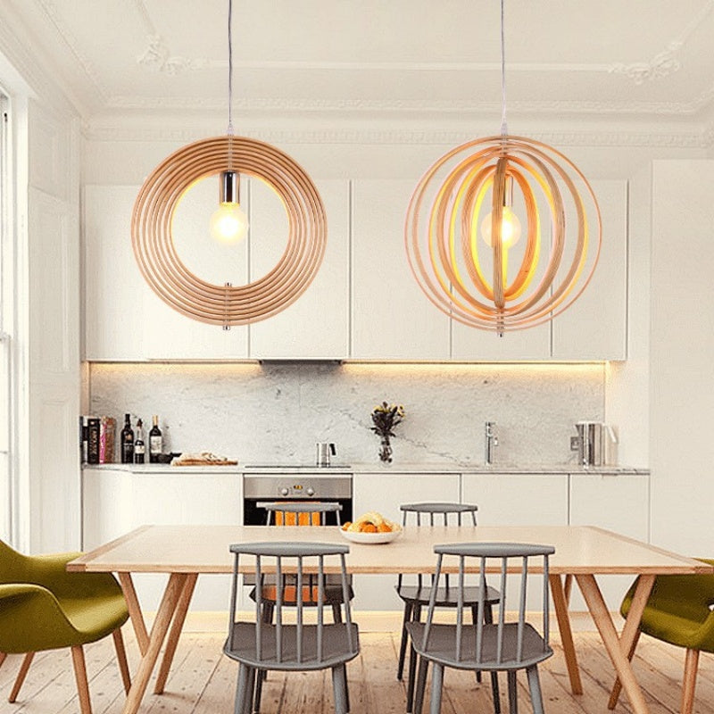 Rovukak Japanese LED Pendant Light Black/Gold Wood Bedroom/Bar