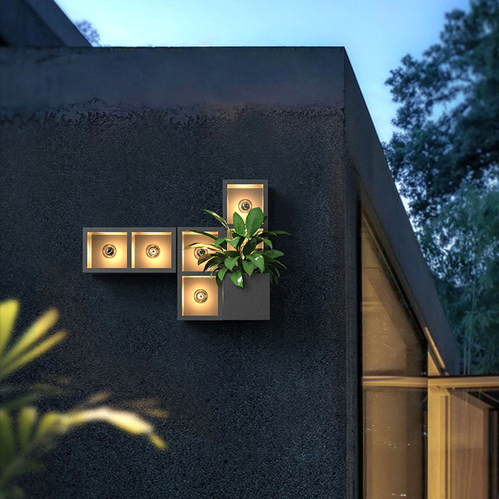 Jibebit Modern Cube Square Metal/Glass Outdoor Wall Lamp, Black
