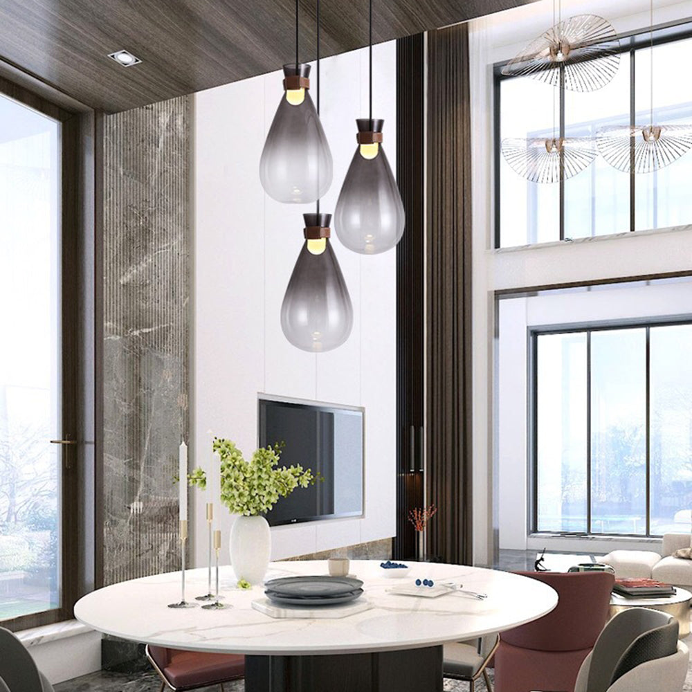 Jaroduk Minimalist Teardrop Shaped Glass Pendant Light, Smoke Gray/White