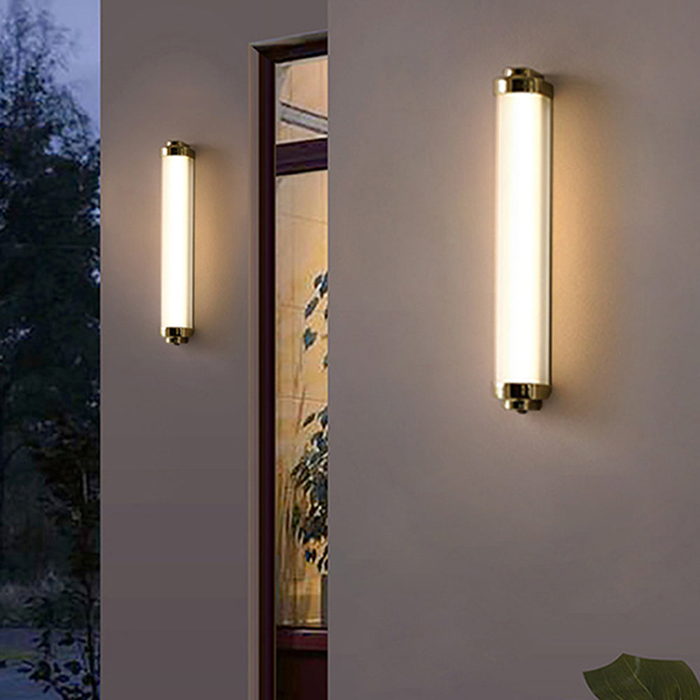 Rubovik Minimalist Cylindrical Metal Outdoor Wall Lamp, Black/Gold/Silver