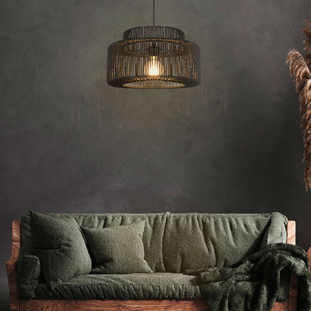 Mivamek Farmhouse Retro Rustic Drum Hanging Pendant Light, Black