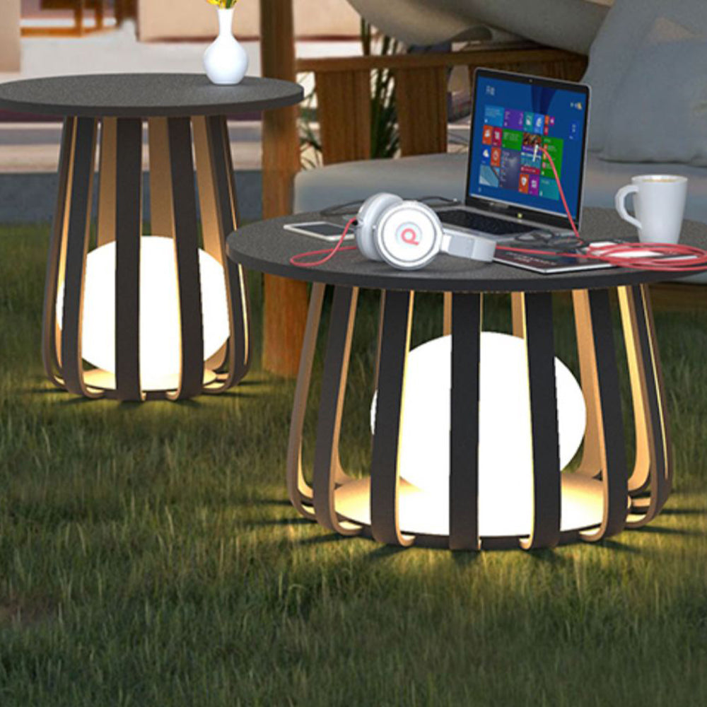 Bumiben Table Metal Outdoor Solar Floor Lamp, Hardwired/Solar, Black