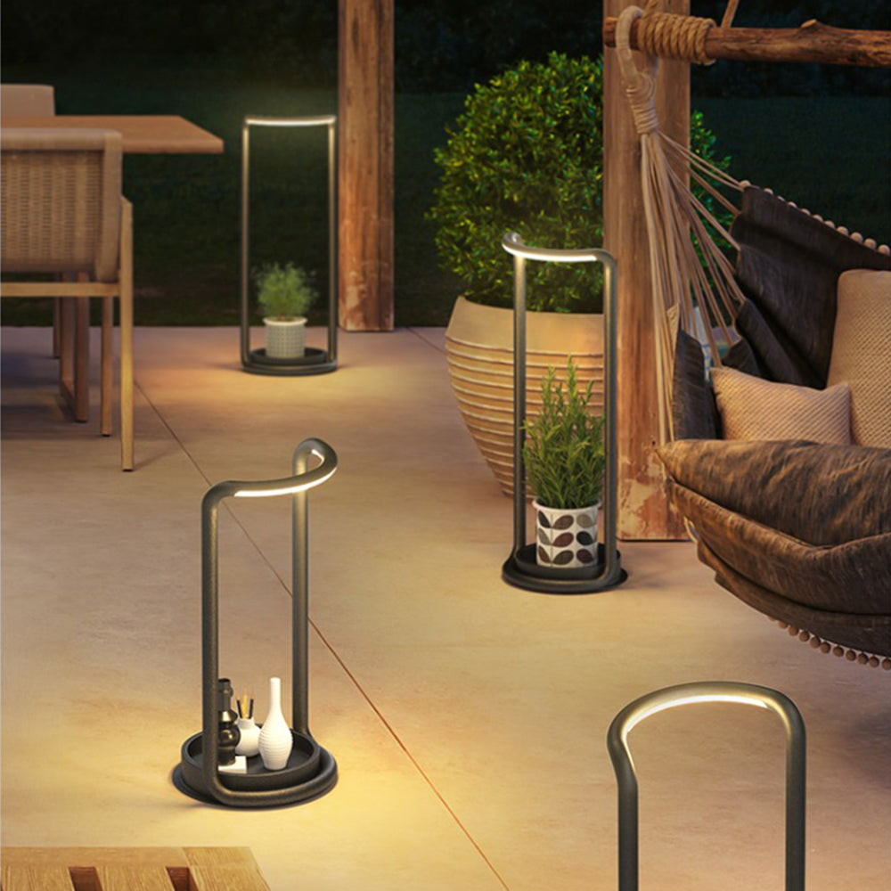 Datisad Minimalist Rectangular Solar LED Outdoor Floor Lamp, Black