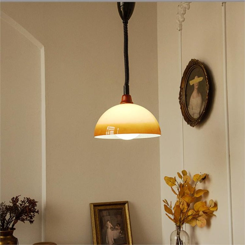Mudupek Retro LED Round Pendant Light Adjustable Brown Dining Room