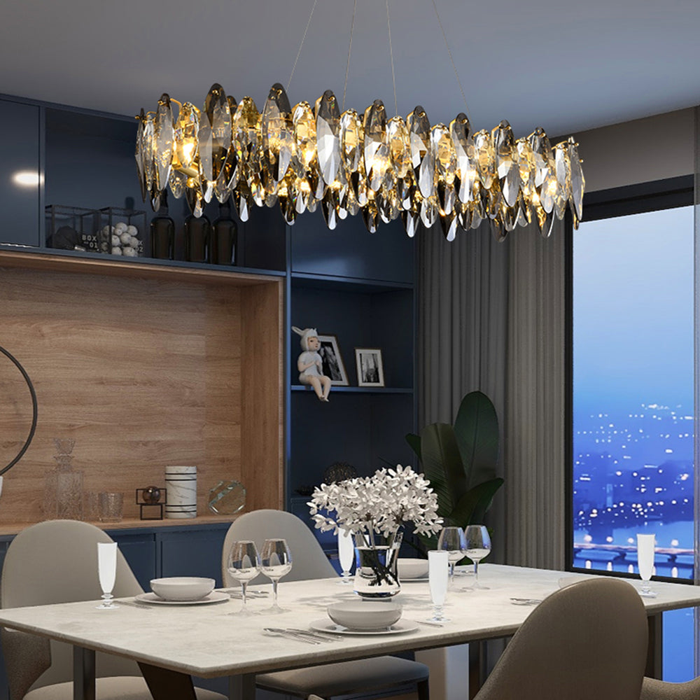 Lobakuk Modern Annular Metal Crystal Pendant Light,Gold