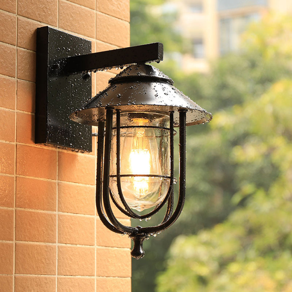 Tupusam Vintage Lantern Shaped Metal Outdoor Wall Lamp, Black