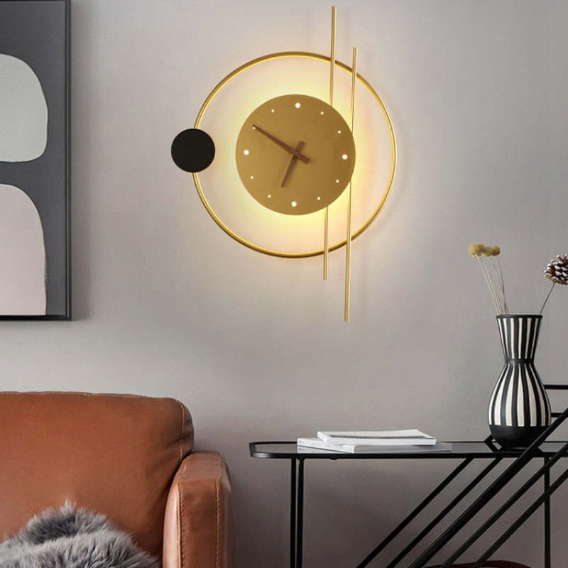 Posisan Wall Lamp Clock, Black & Gold