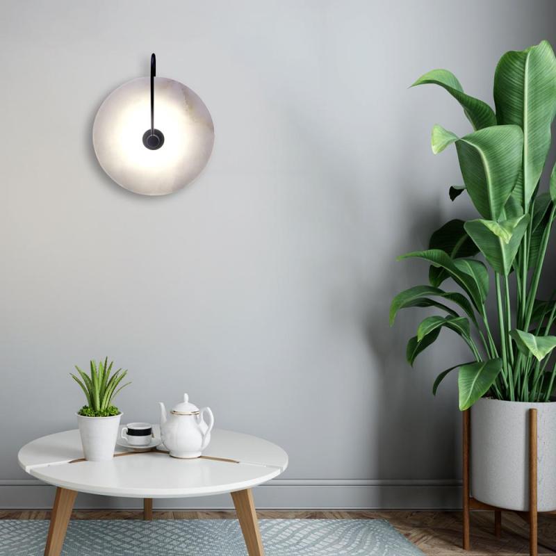 Simidal Round Bedside Wall Light, Artificial Marble, Gold & Black