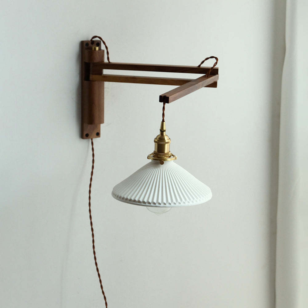 Cilepim Vintage Dome Ceramic/Wood Wall Lamp, Walnut/Wood/Clear