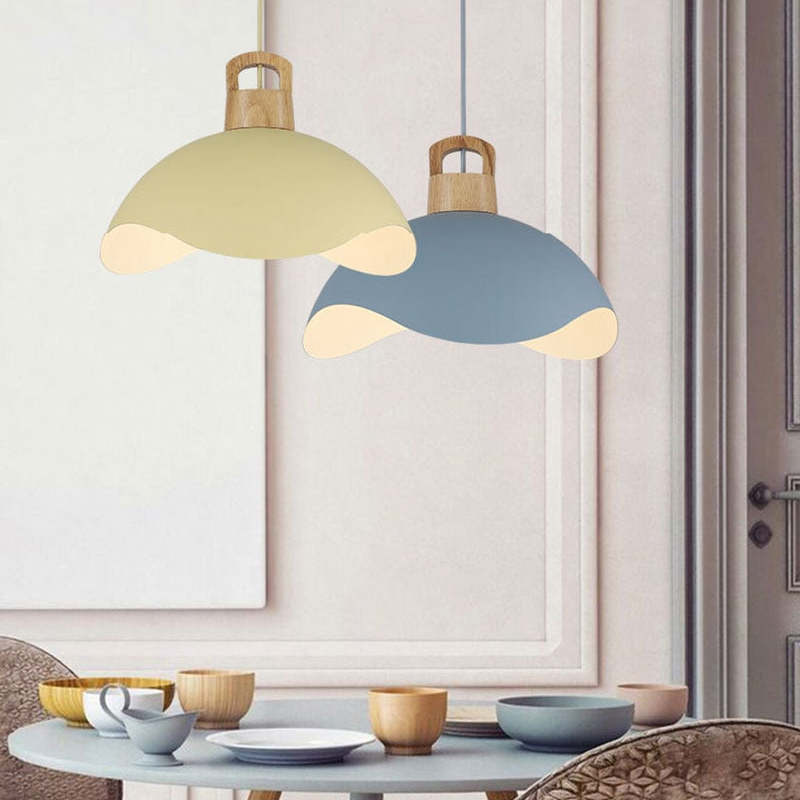 Hobokik Colorful Shade Single Pendant Lights, Wood & Metal