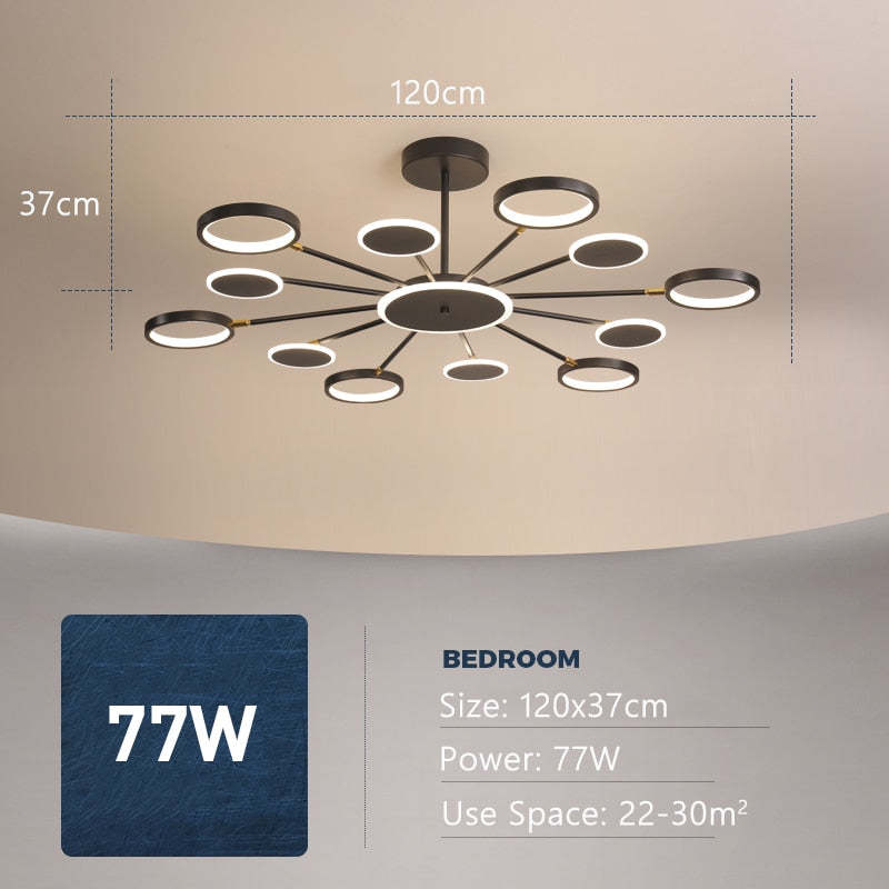 Juvidon Modern Led Chandelier, Geometric, Black Dimmable